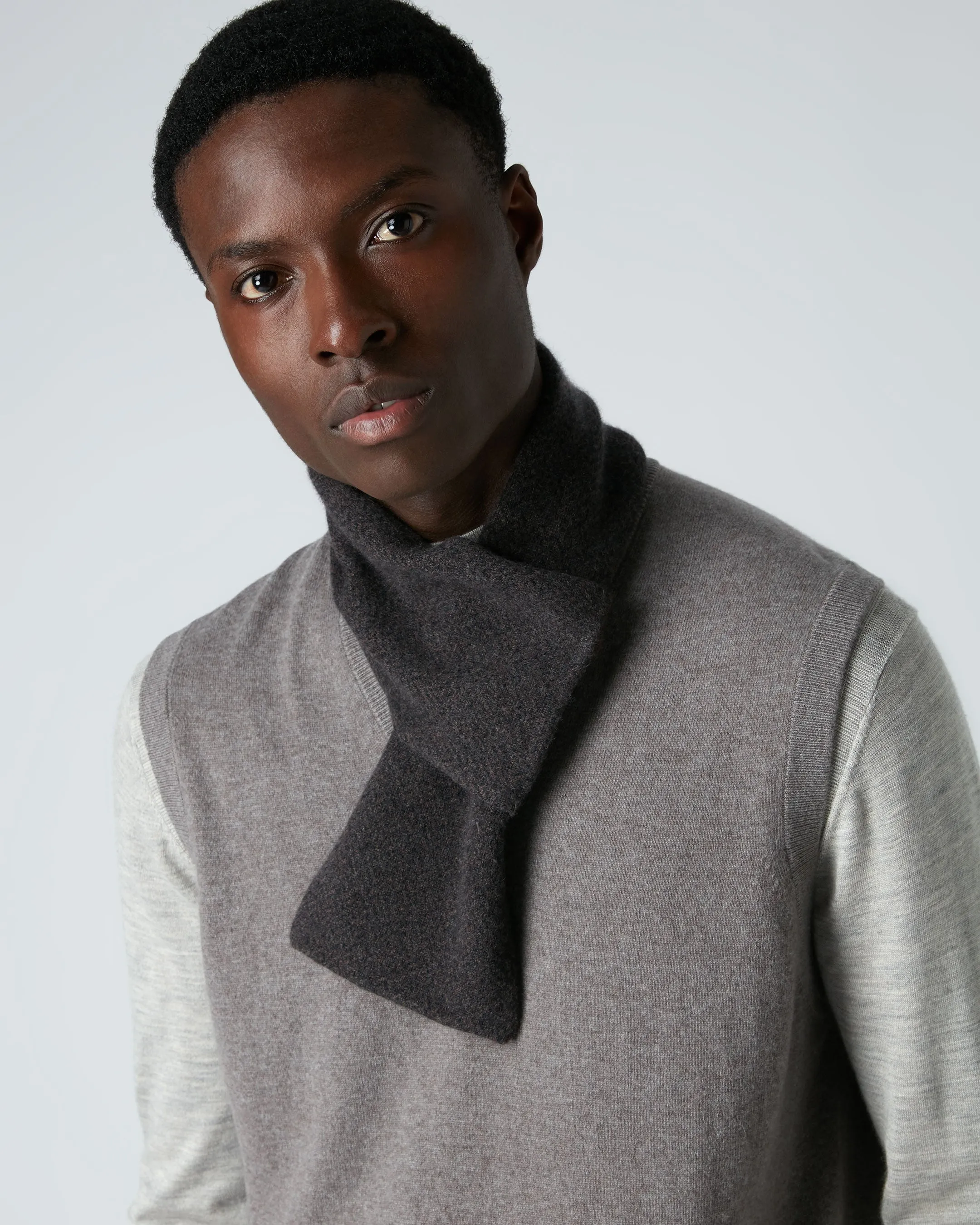 007 Herringbone Cashmere Scarf Brown -> Brown Herringbone Cashmere Scarf 007