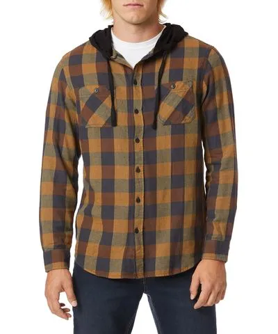 Burnt Yellow Plaid Flannel Men's Hoodies by UNIONBAY