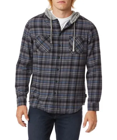 Dark Blue Plaid Flannel Men's Hoodies by UNIONBAY