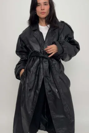 90s Raven Leather Trench Coat