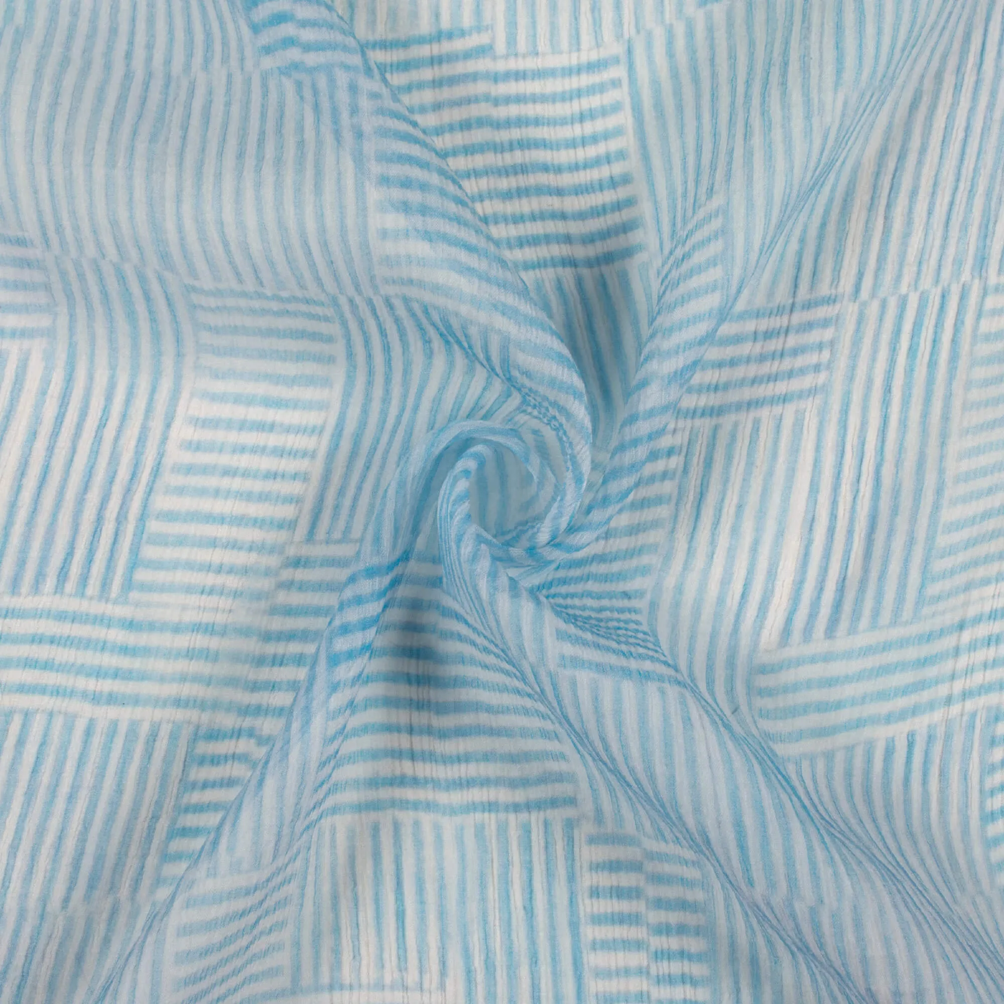 Abstract Blue and White Print Chiffon Fabric