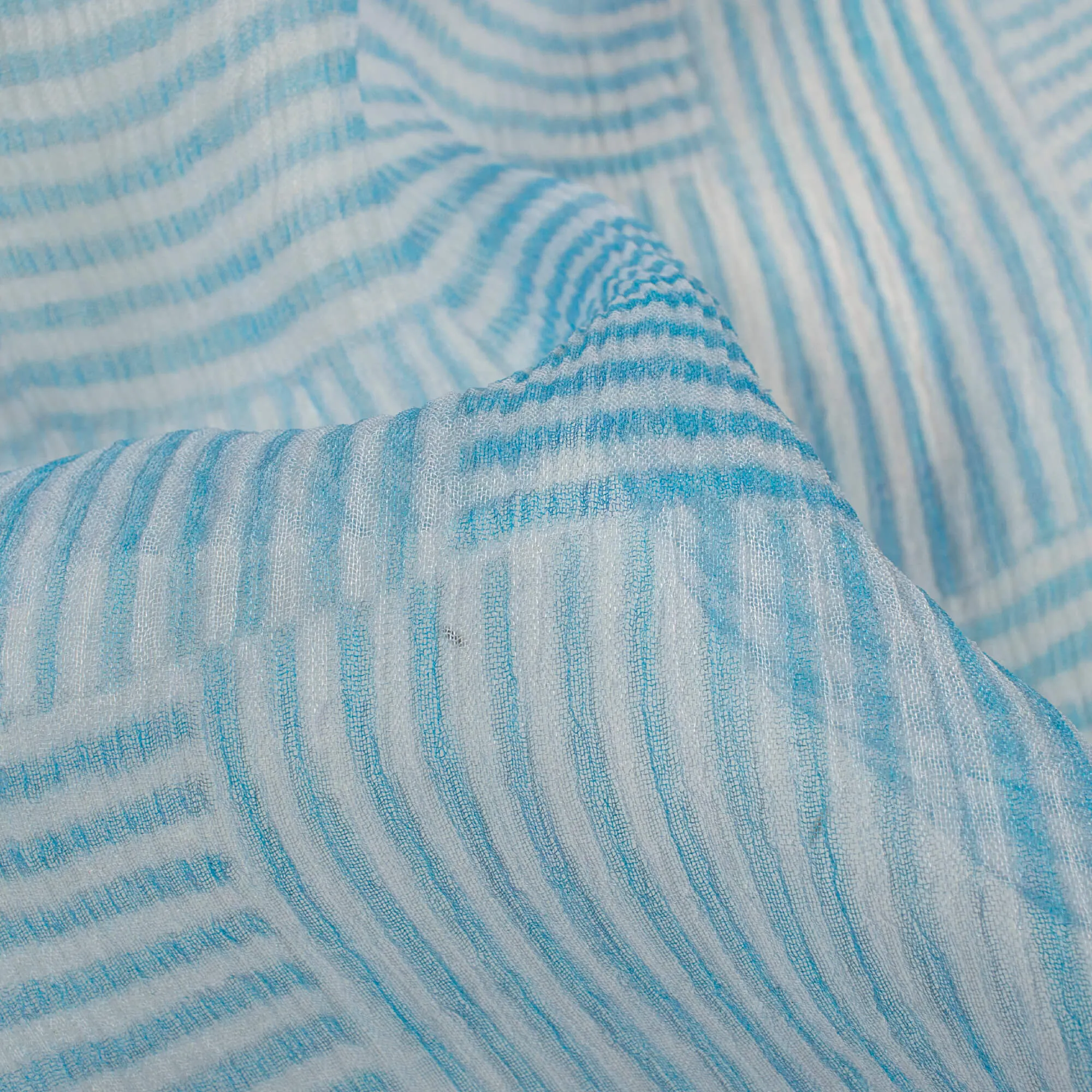 Abstract Blue and White Print Chiffon Fabric