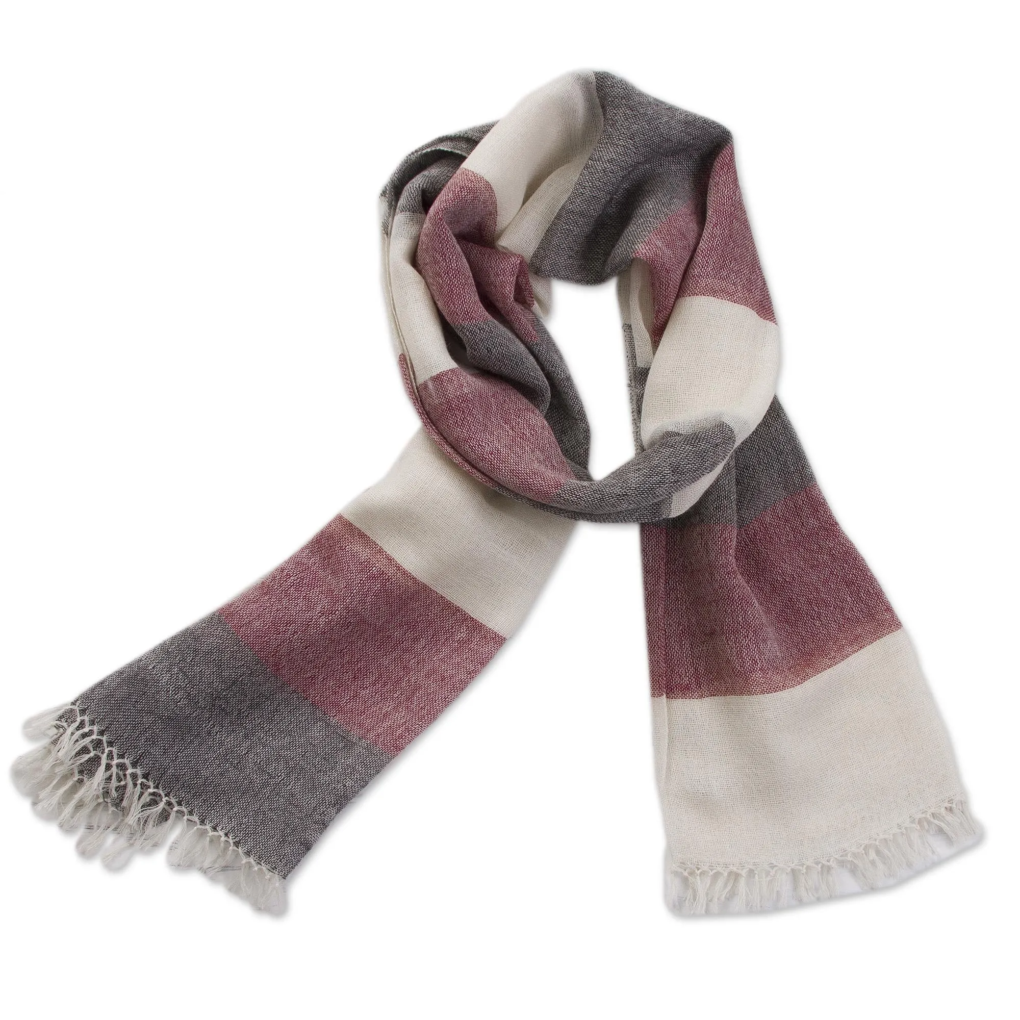 Alpaca Wool Dark Red Off White Black Striped Scarf - Best CabernetcurrentColorful.