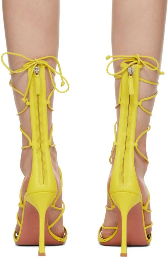 Amina Muaddi Yellow Daisy Heeled Sandals