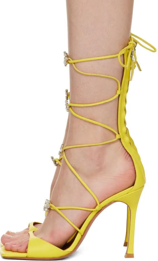 Amina Muaddi Yellow Daisy Heeled Sandals