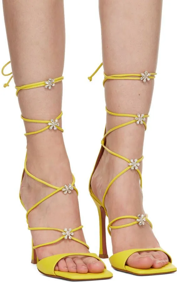 Amina Muaddi Yellow Daisy Heeled Sandals