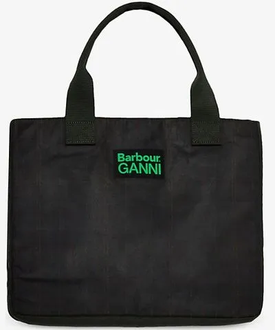 Barbour x GANNI Logo-Embroidered Waxed Organic-Cotton Tote Bag