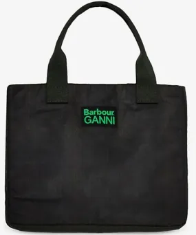 Barbour x GANNI Logo-Embroidered Waxed Organic-Cotton Tote Bag