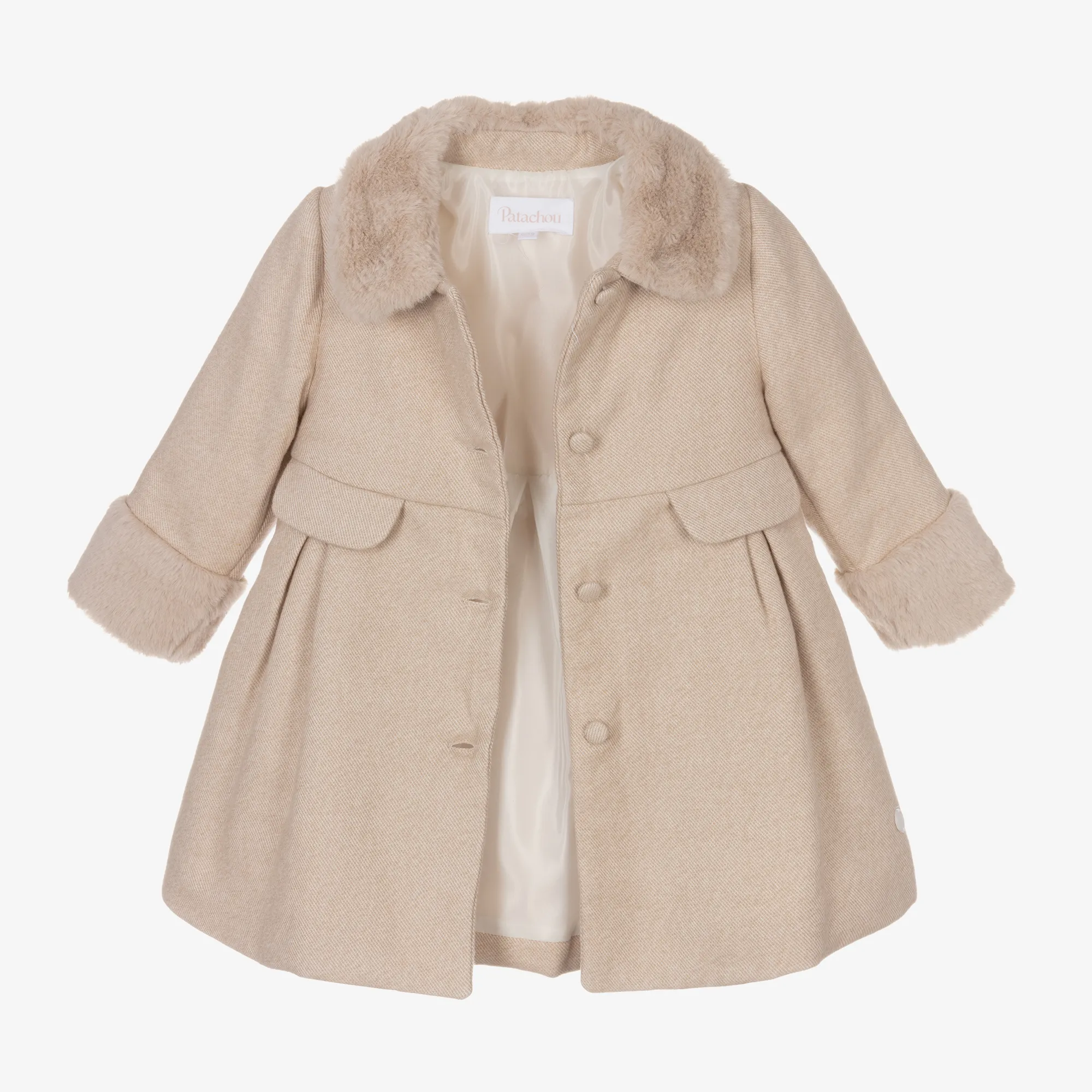 Beige Cotton & Faux Fur Coat