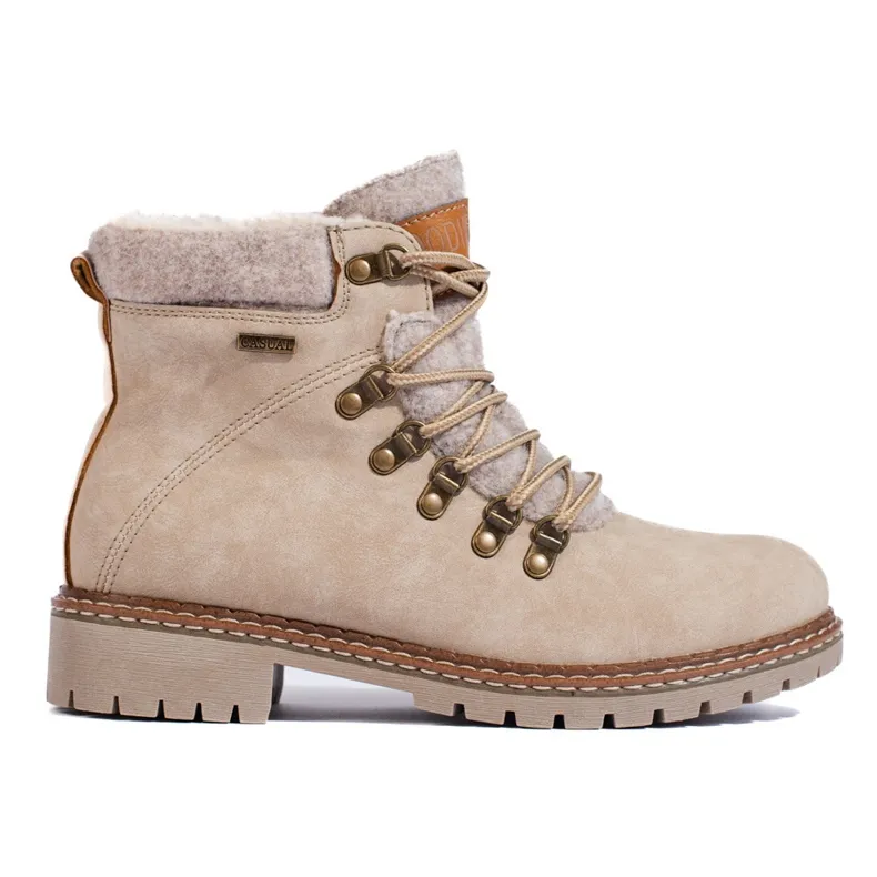 Beige Women's Boots with Sheepskin Coat