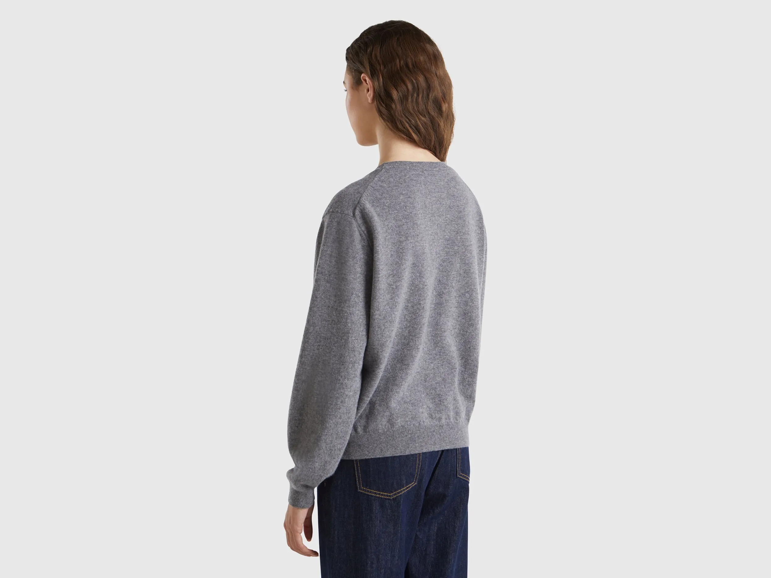 Benetton Gray Merino Wool Sweater - Relaxed Fit