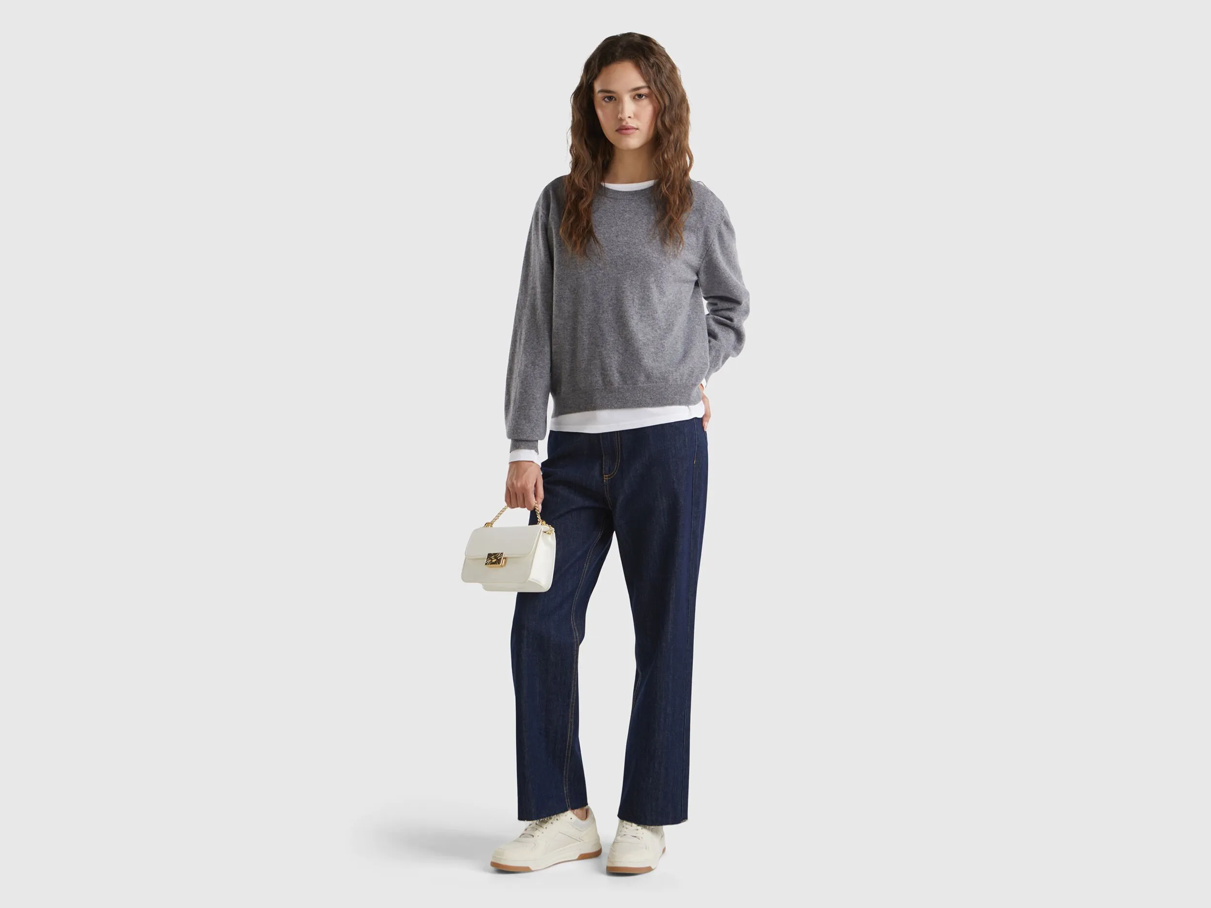 Benetton Gray Merino Wool Sweater - Relaxed Fit