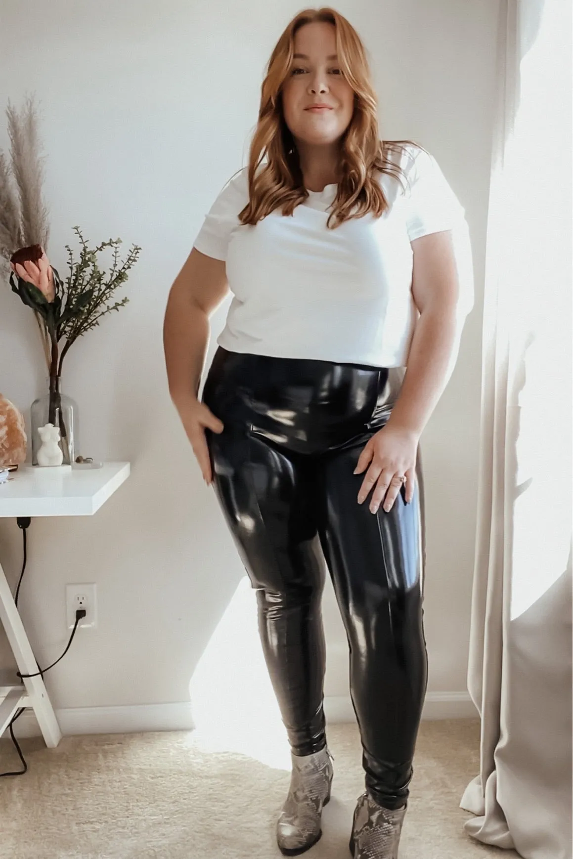 Black Faux Patent Leather Leggings - Size 1X, Inseam 27