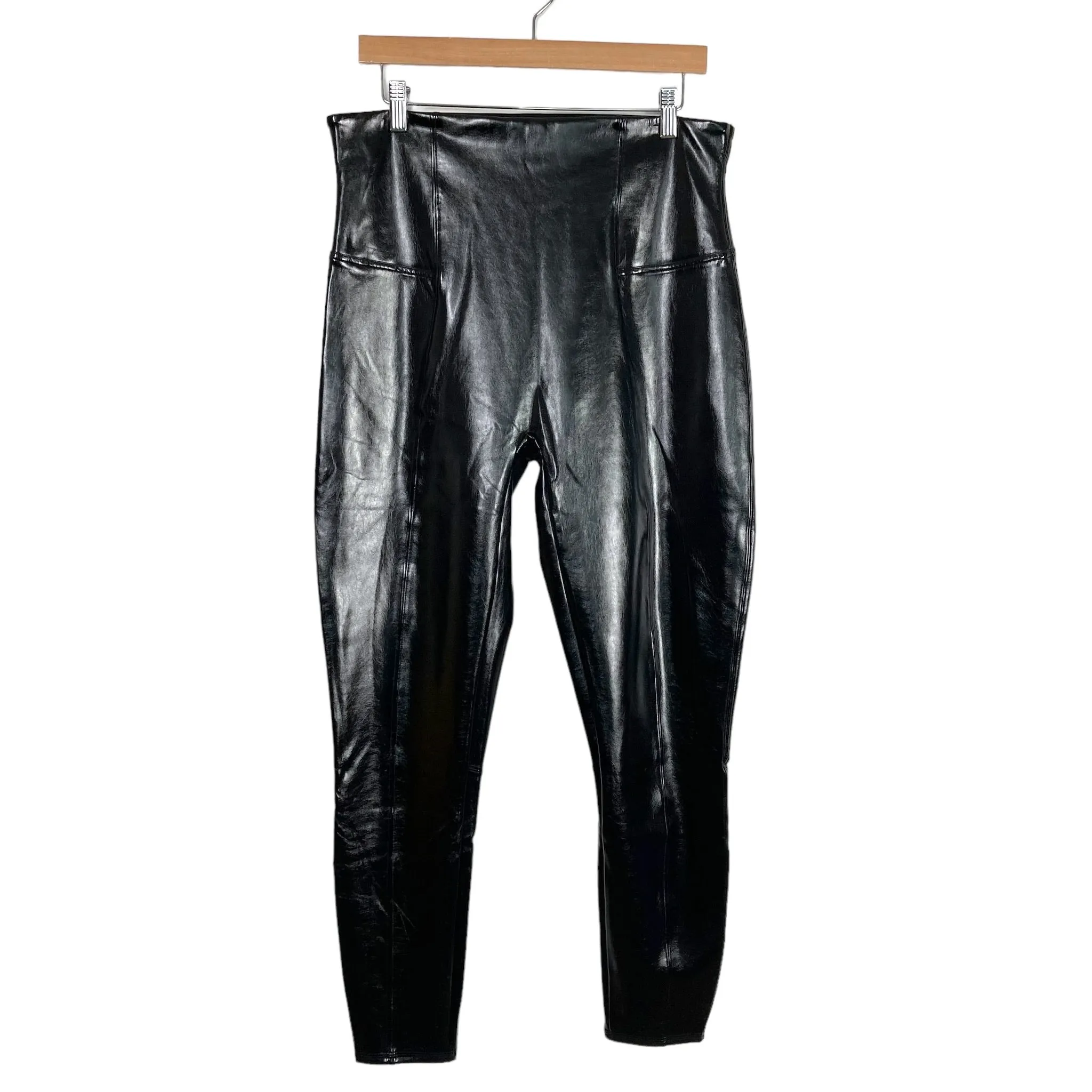 Black Faux Patent Leather Leggings - Size 1X, Inseam 27