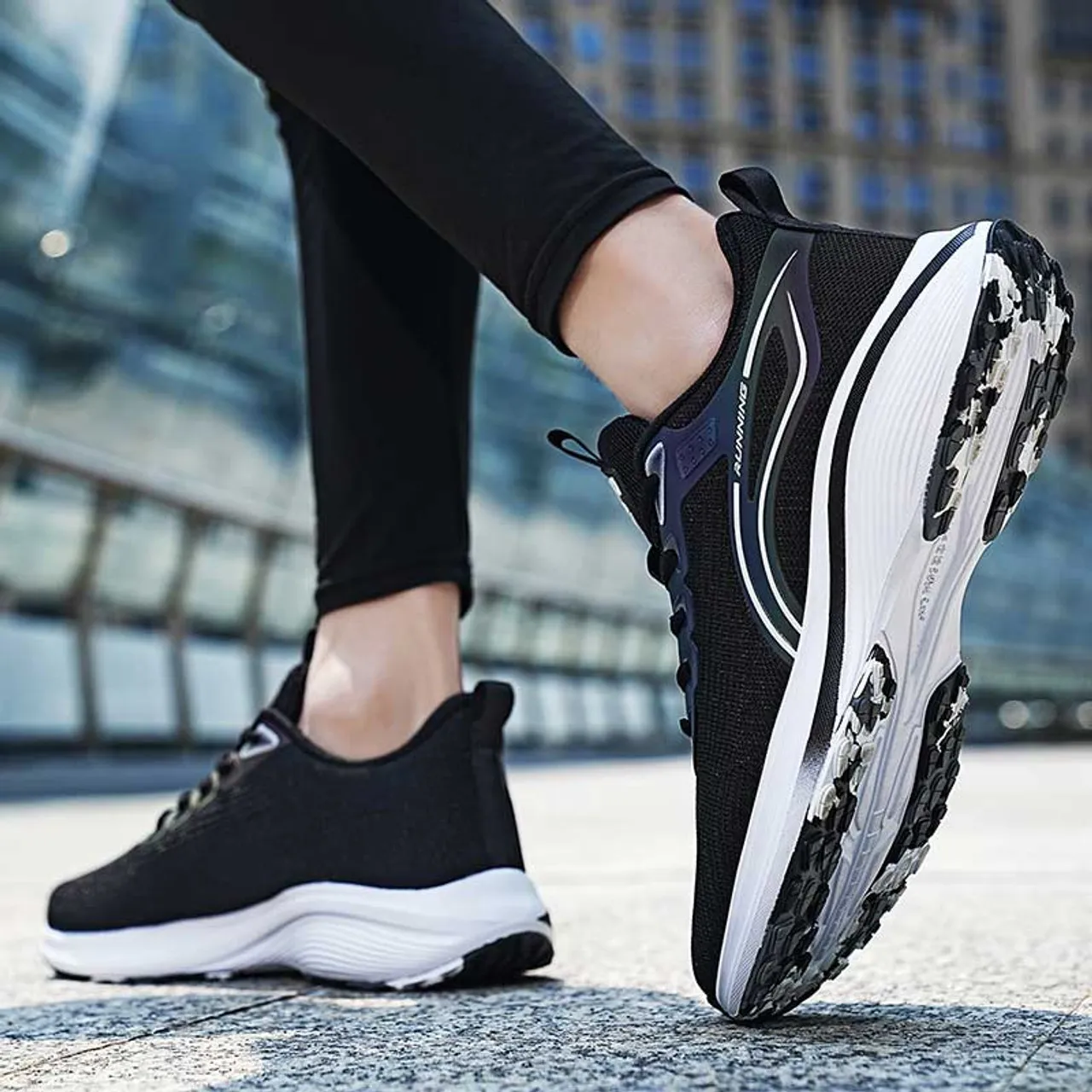 Black Flyknit Striped Sneaker with Logo Pattern