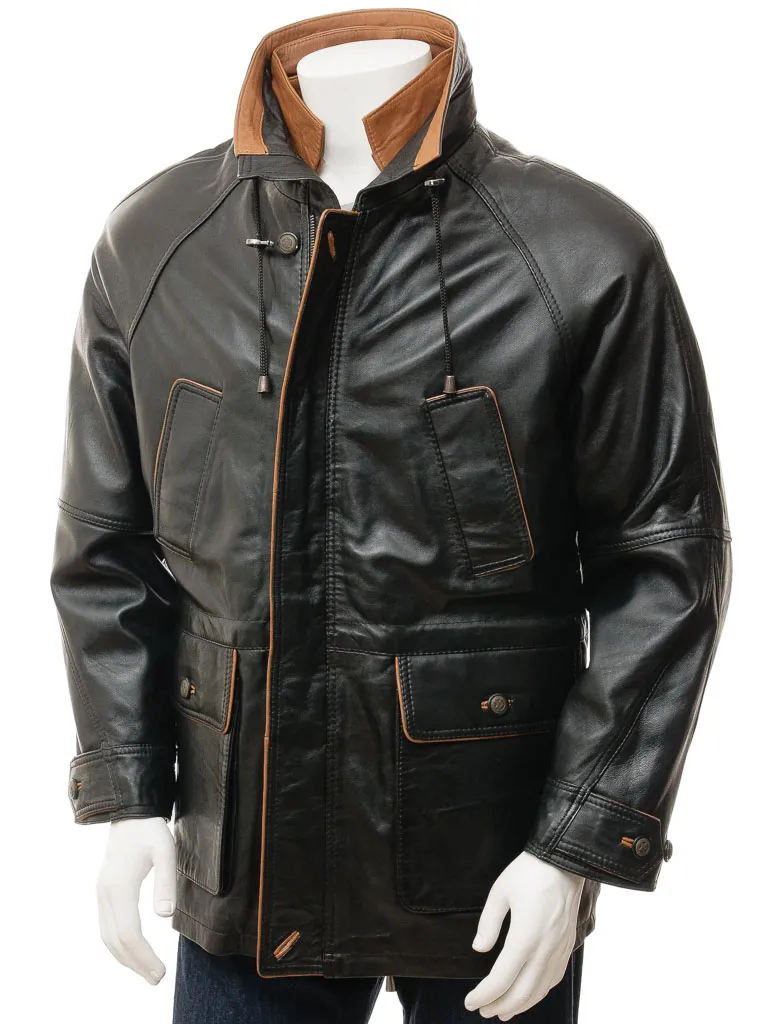 Black Men's Leather Coat by Brealeys.