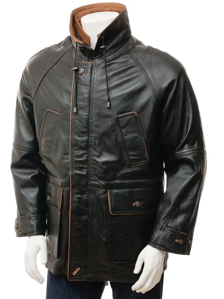 Black Men's Leather Coat by Brealeys.