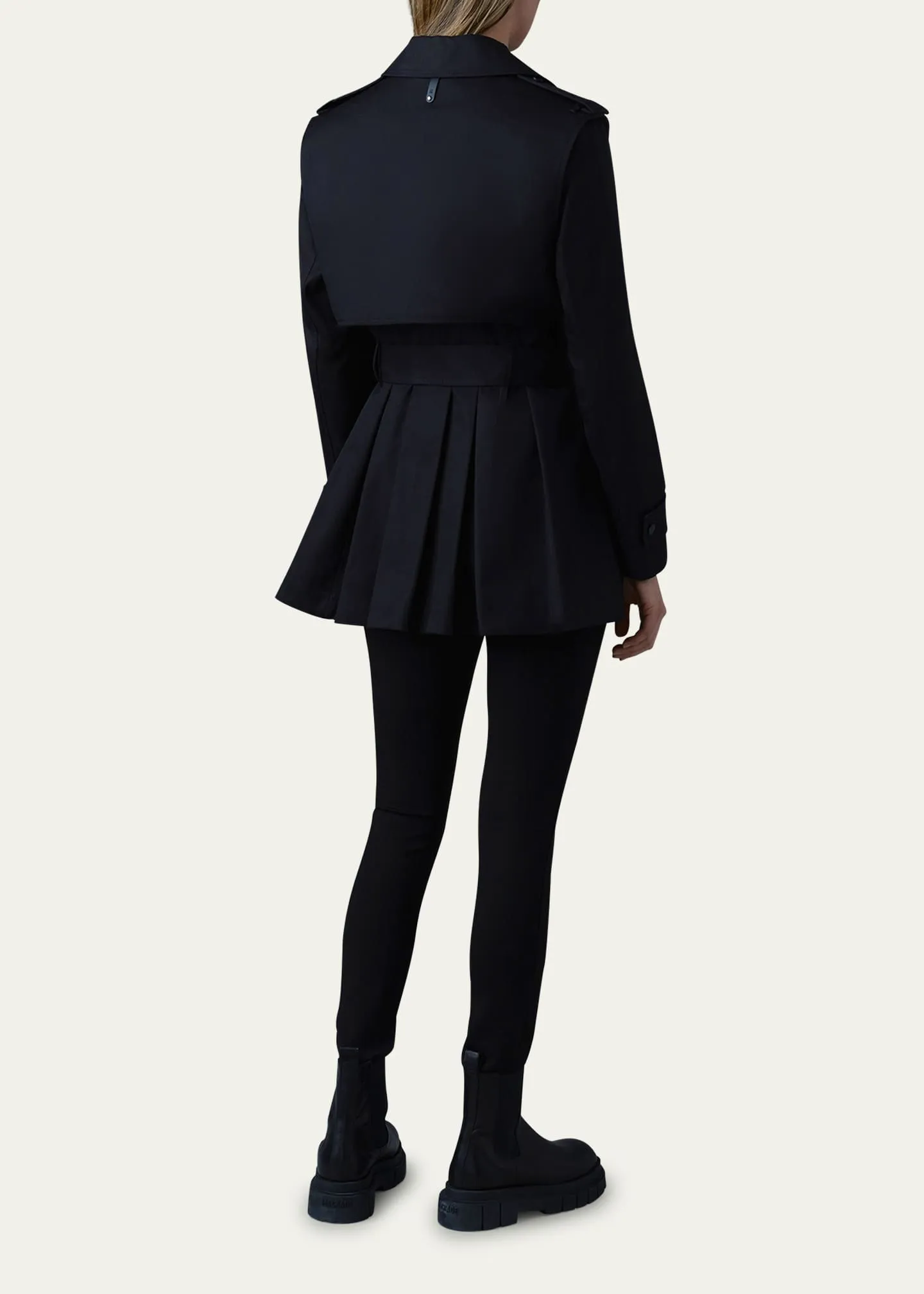 Black Mid-Length Trench Coat with Belt