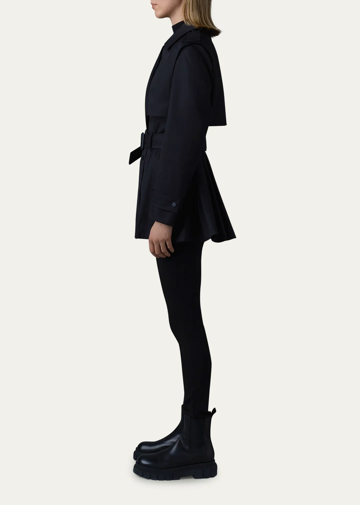 Black Mid-Length Trench Coat with Belt