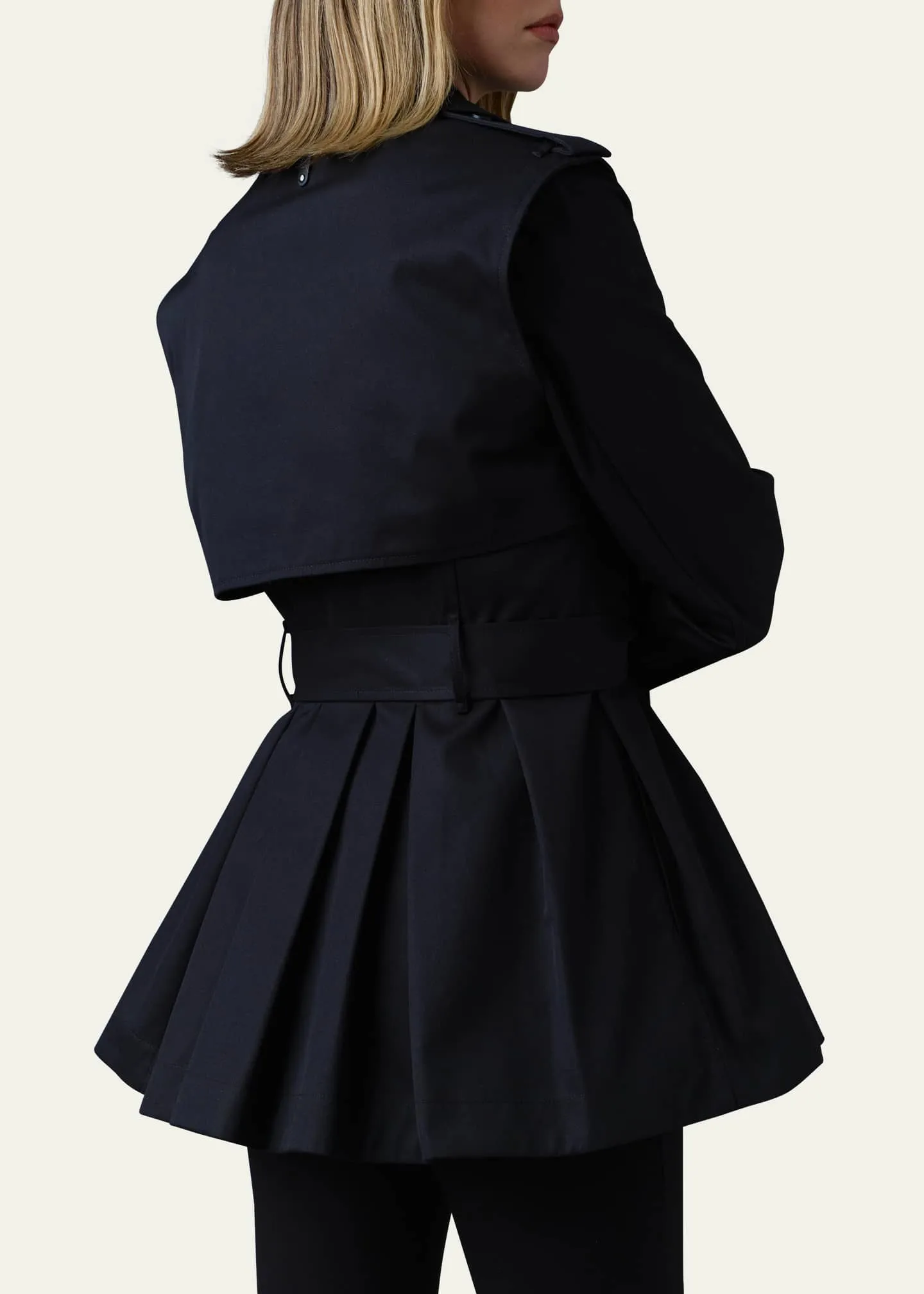 Black Mid-Length Trench Coat with Belt