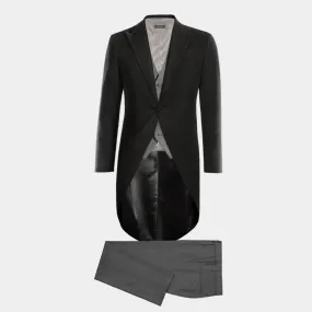 Black morning coat grey waistcoat: Perfect formal attire.