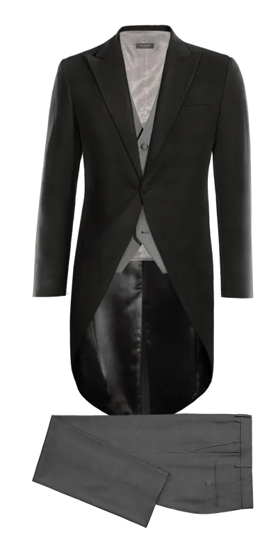 Black morning coat grey waistcoat: Perfect formal attire.