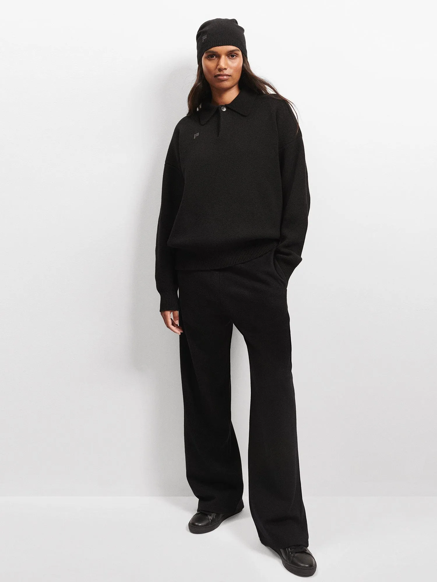 Black Recycled Cashmere Polo Sweater