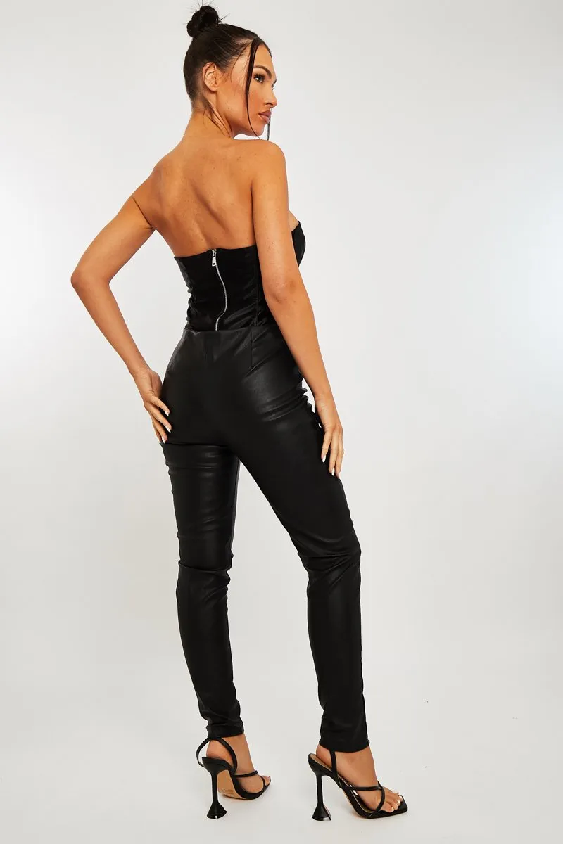 Black Ring Faux Leather Leggings with Zip Front - Rafaela