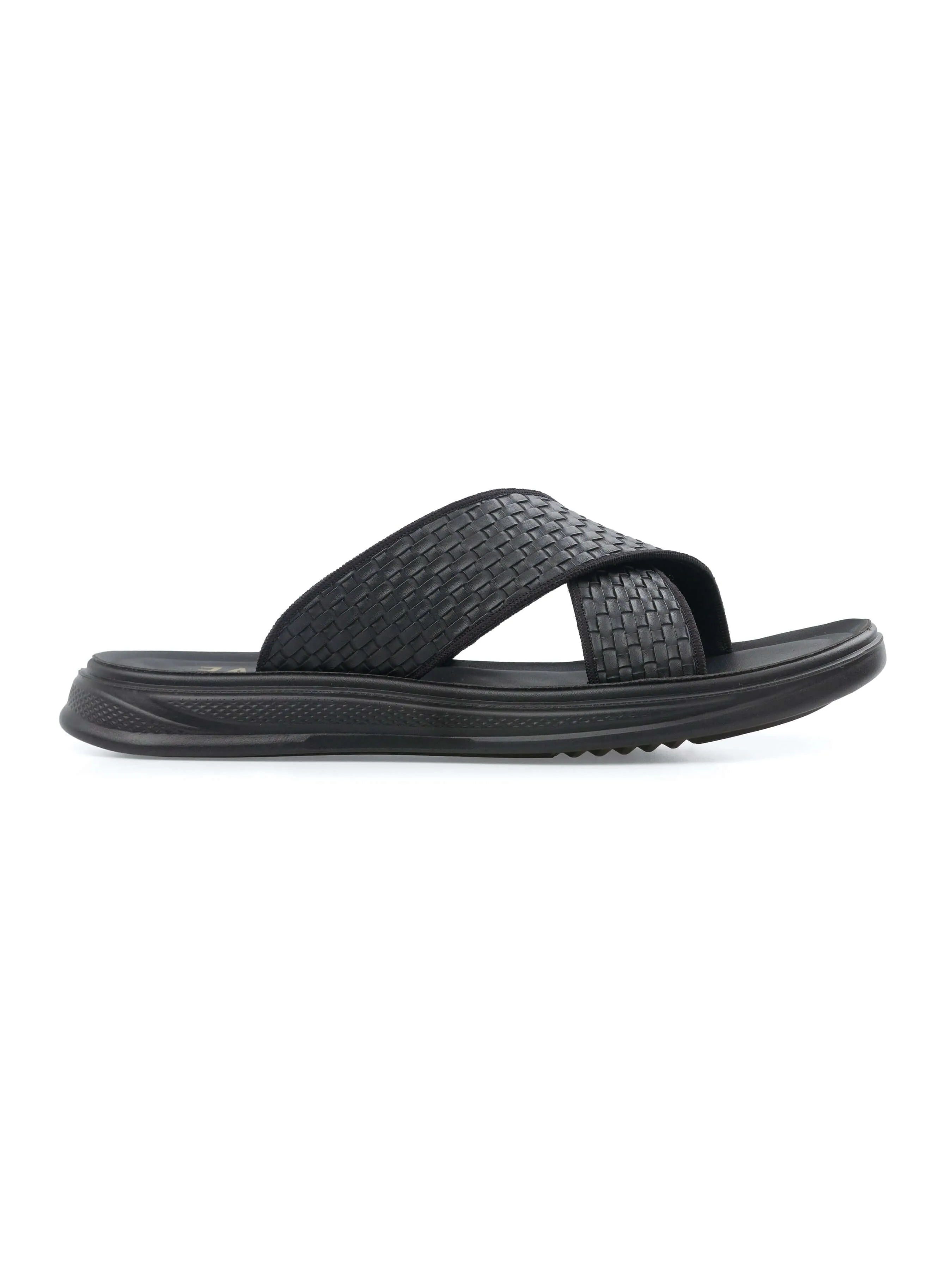 Black Woven Cross Strap Sandal with Cloud Sole