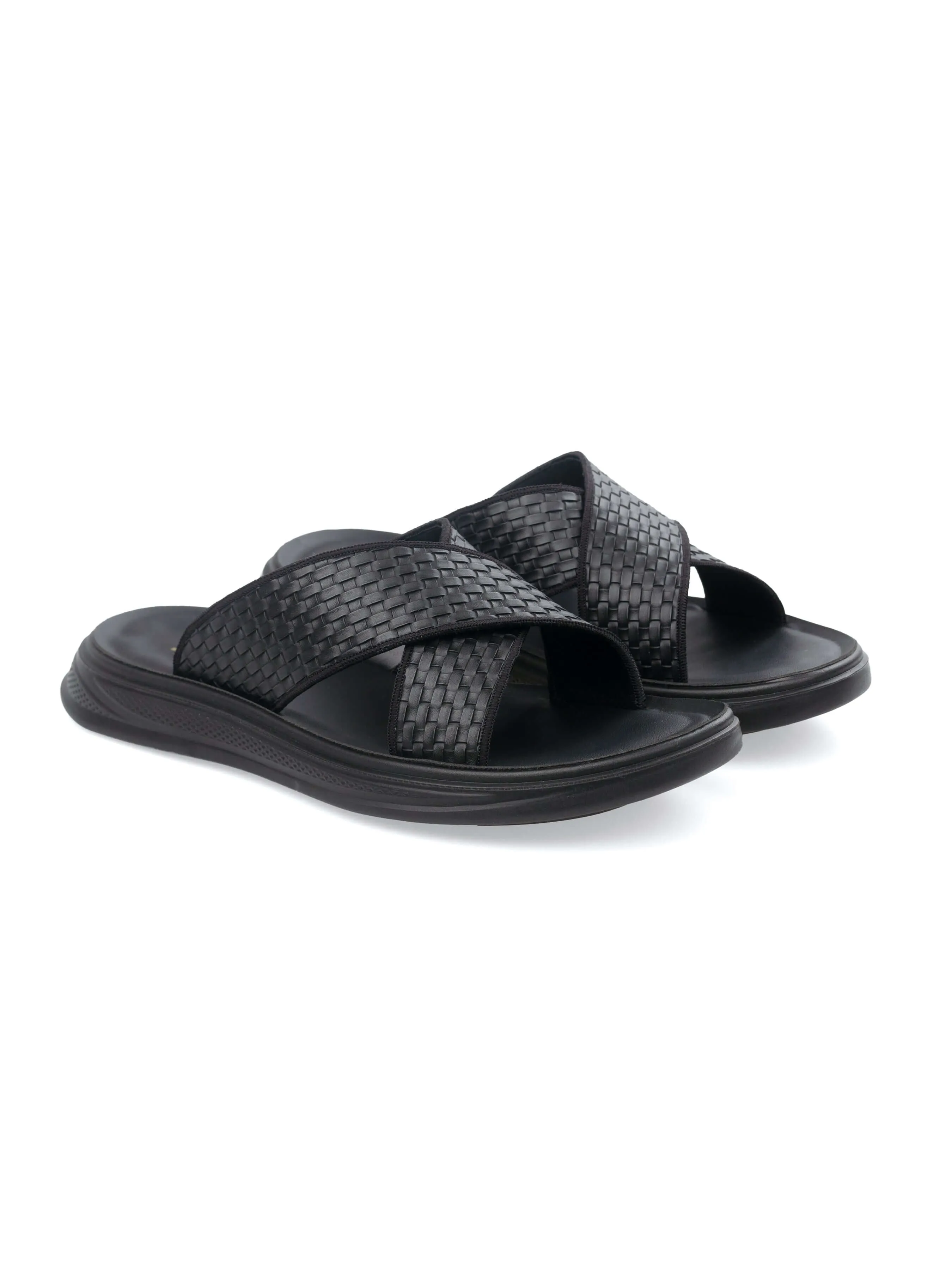 Black Woven Cross Strap Sandal with Cloud Sole