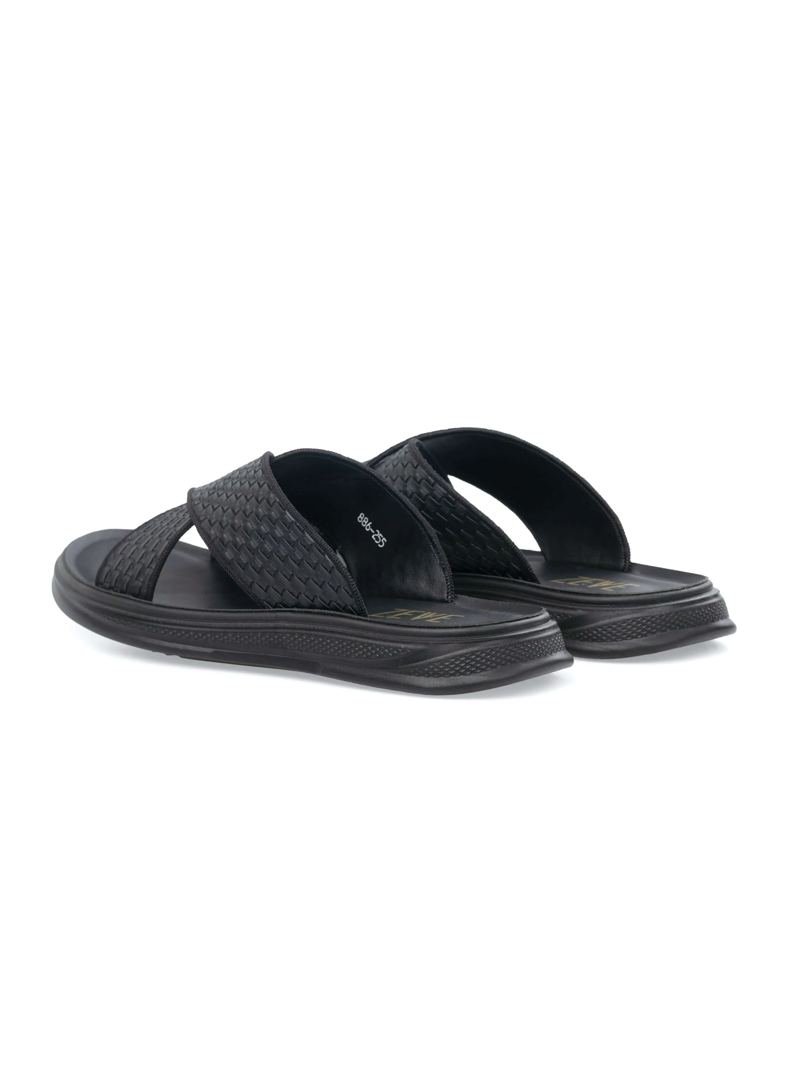 Black Woven Cross Strap Sandal with Cloud Sole