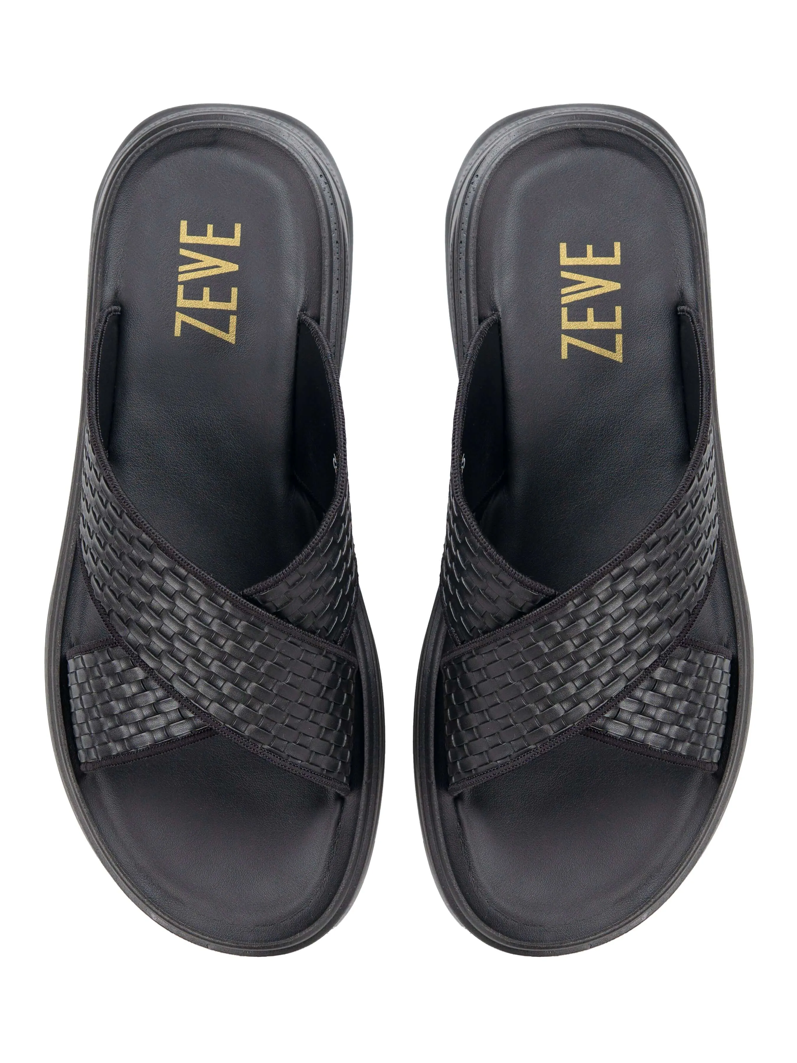 Black Woven Cross Strap Sandal with Cloud Sole