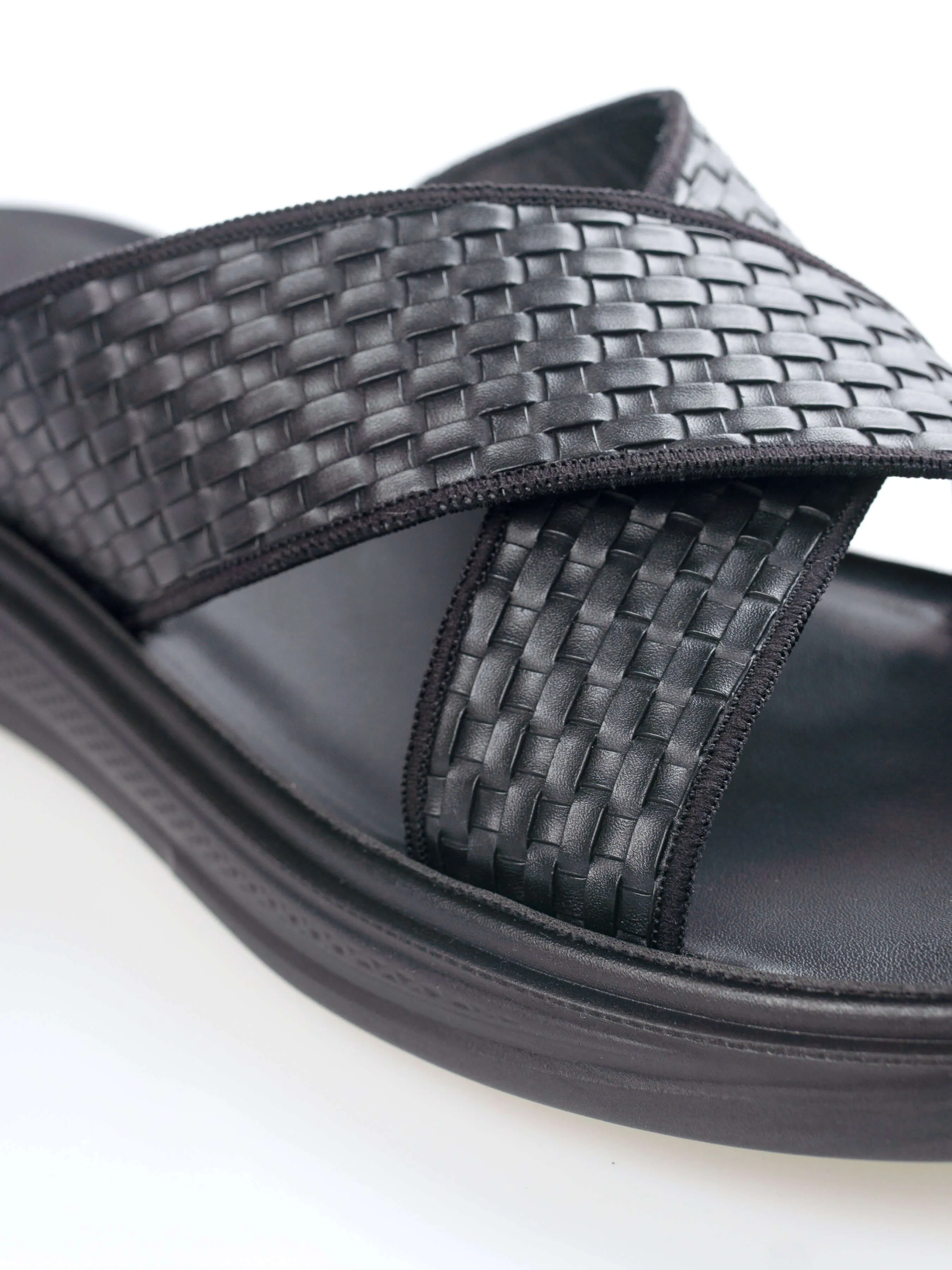 Black Woven Cross Strap Sandal with Cloud Sole