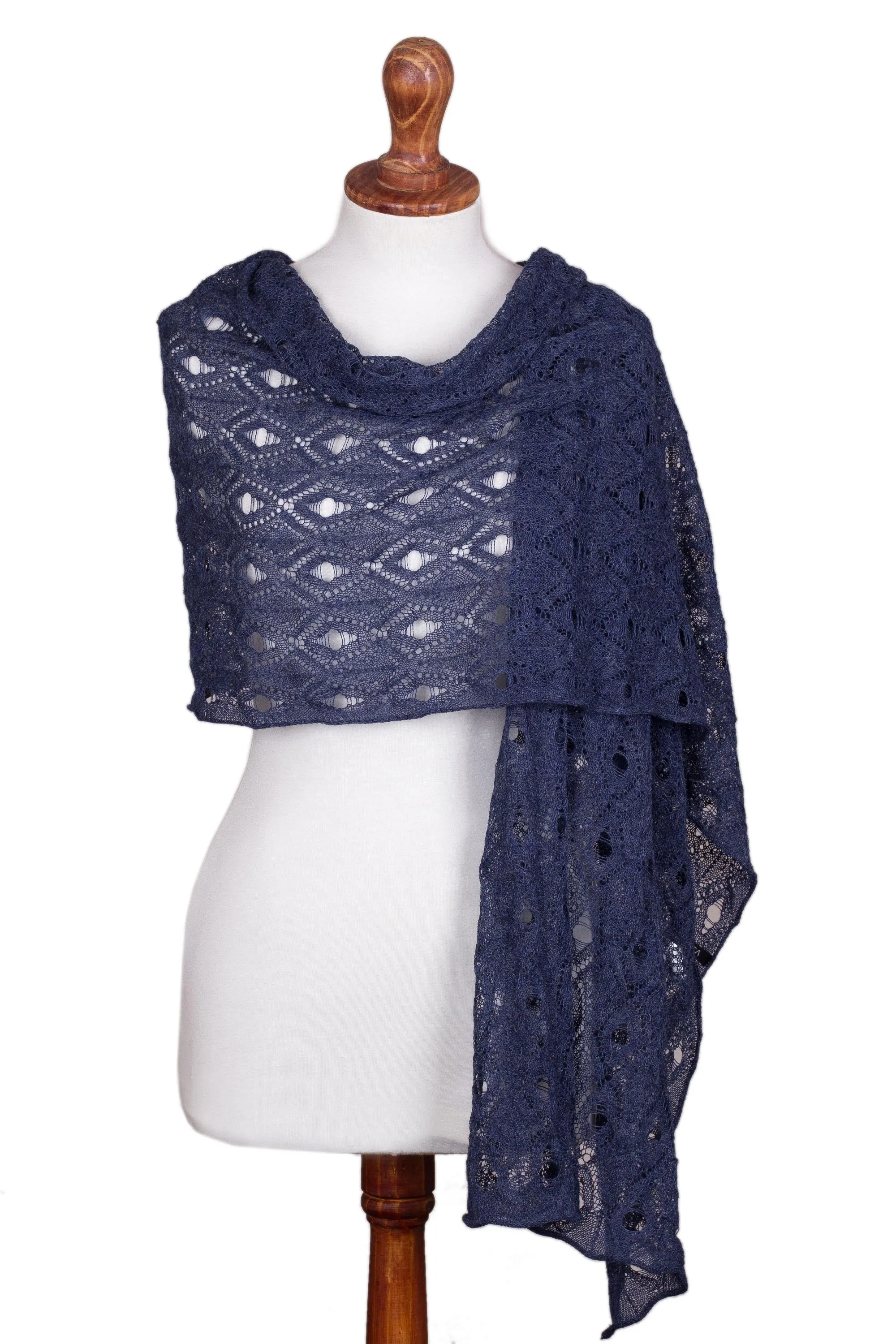 Blue Alpaca Crocheted Shawl from Peru - Breezy Skies Collection