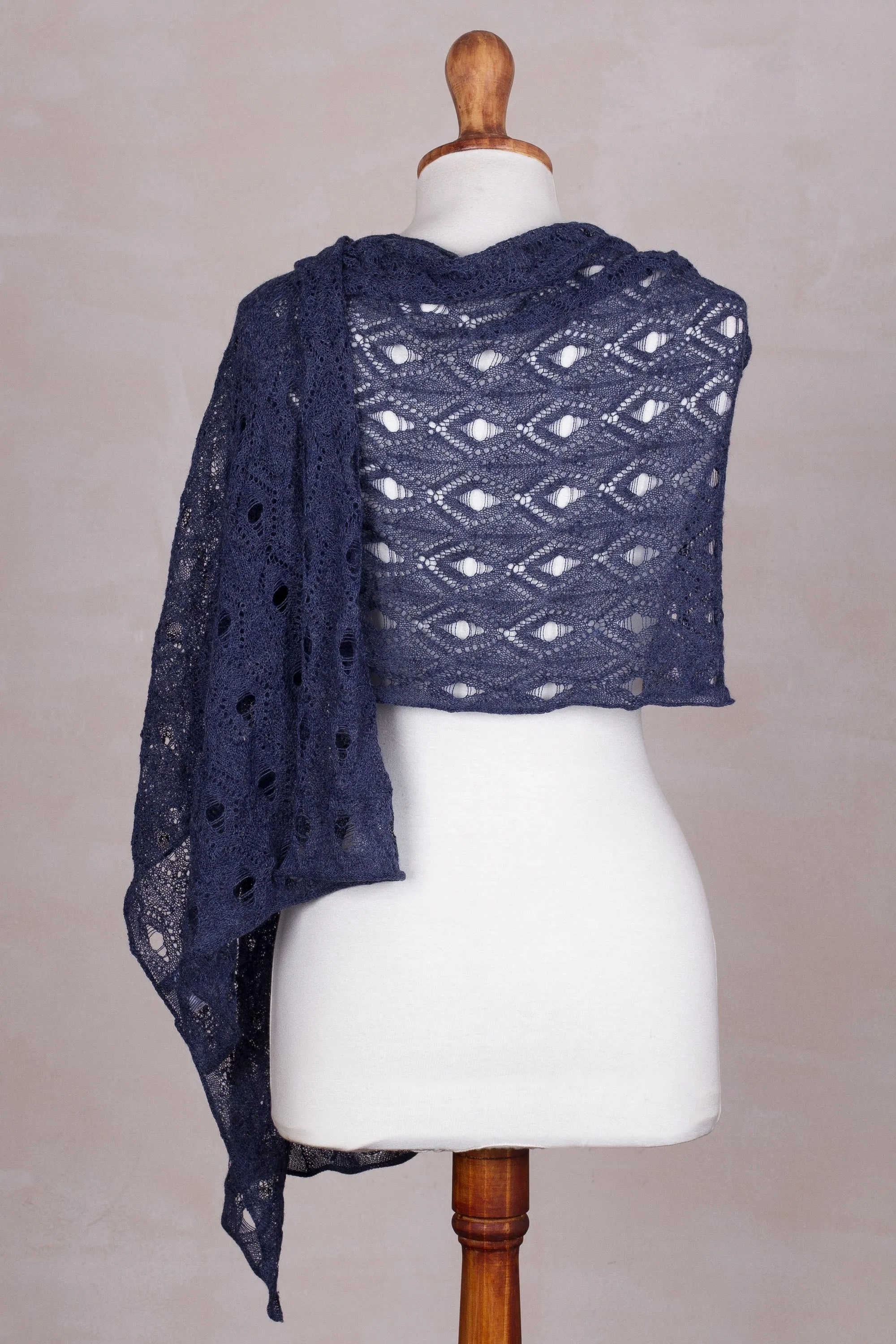 Blue Alpaca Crocheted Shawl from Peru - Breezy Skies Collection