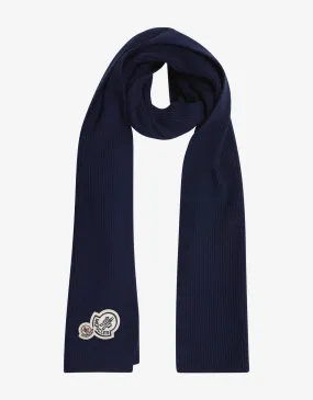 Blue Cashmere Scarf with Wool Blend Logo Print