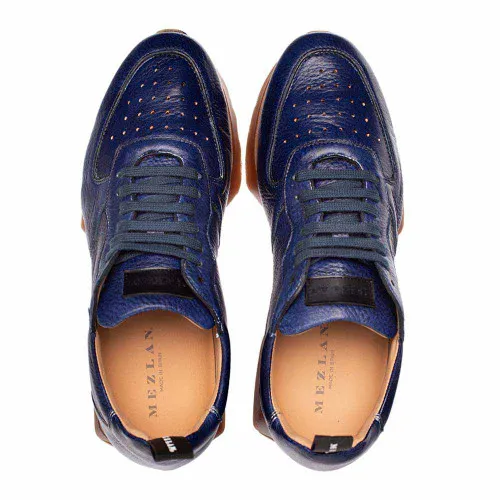 Blue Deerskin Sneaker by Mezlan Gerardo