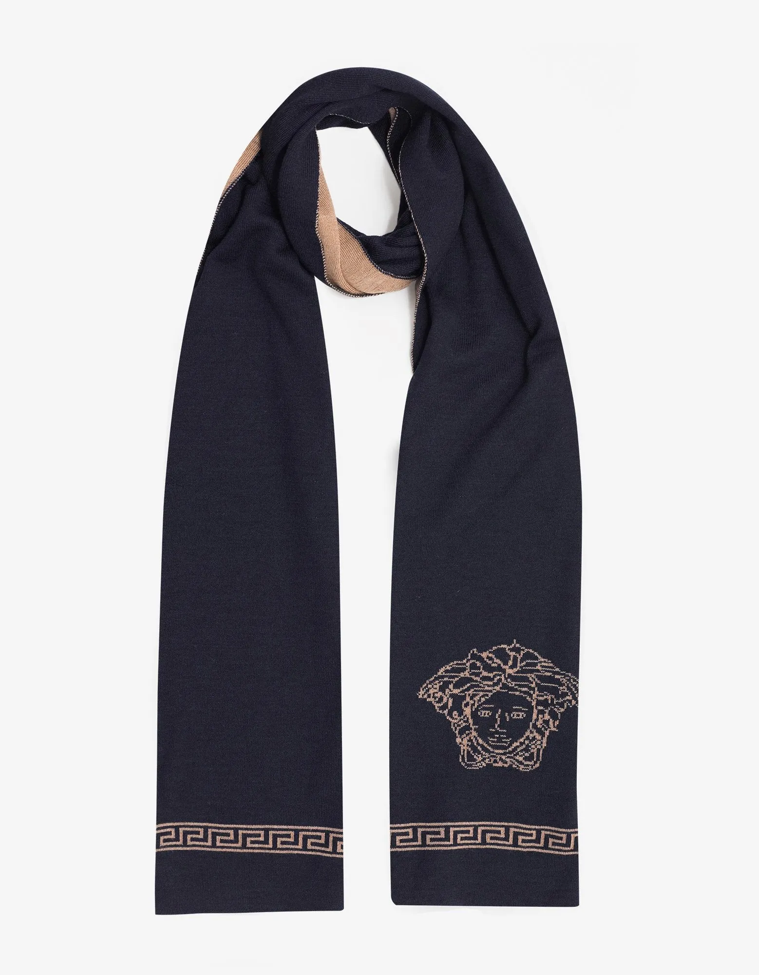 Blue Wool Blend Scarf with Medusa Design