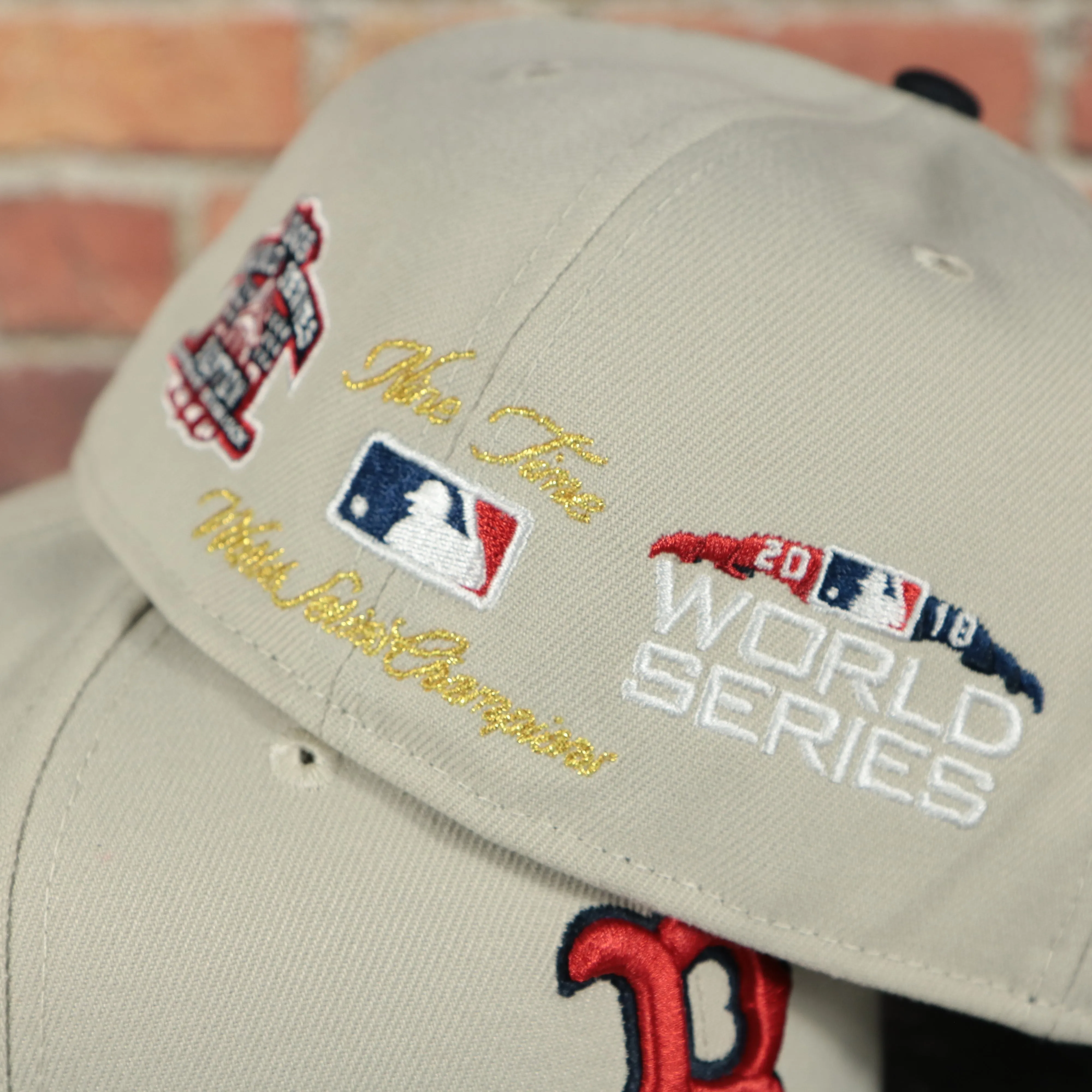 Boston Red Sox 9-Time World Series Champions Fitted Cap - Sand/Navy