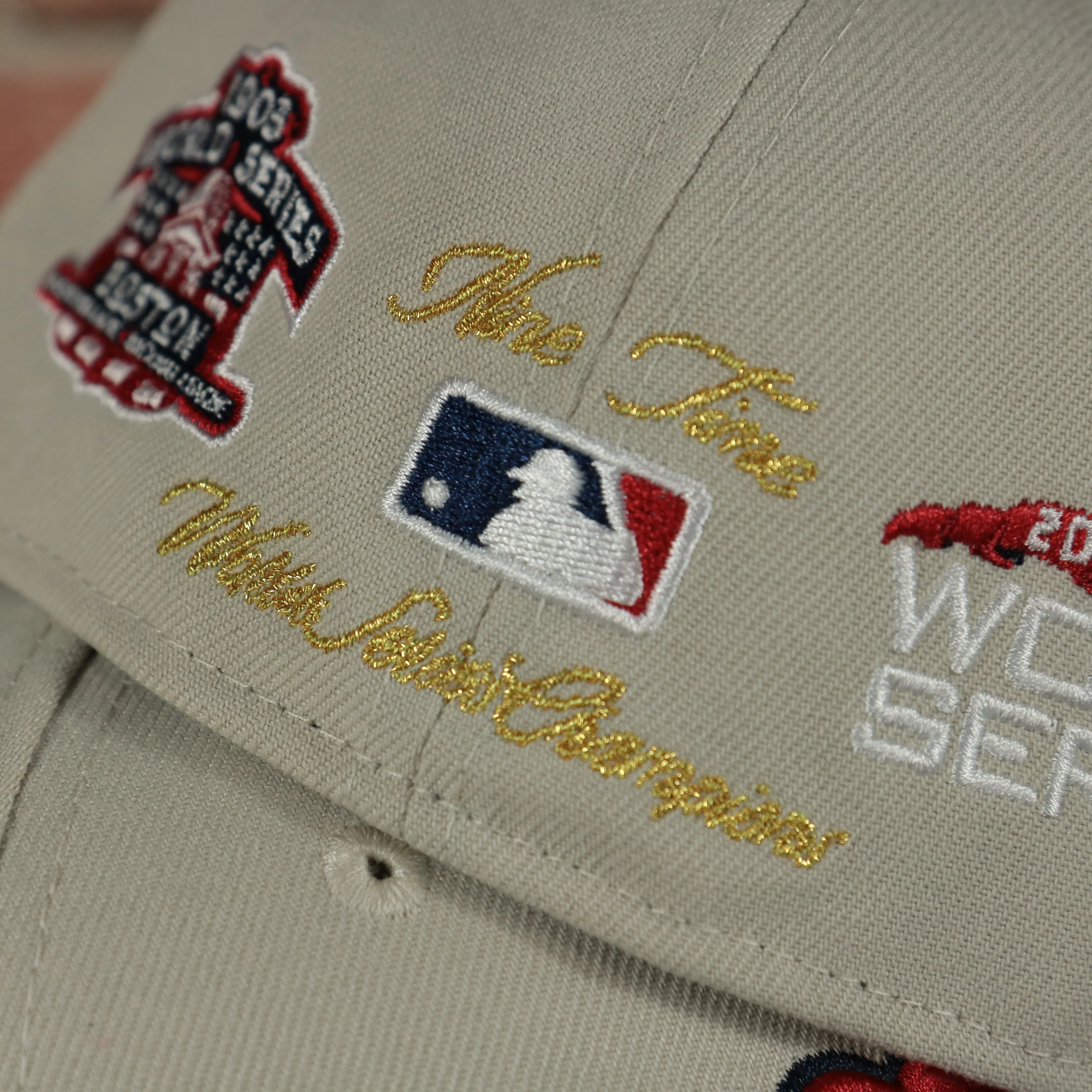 Boston Red Sox 9-Time World Series Champions Fitted Cap - Sand/Navy