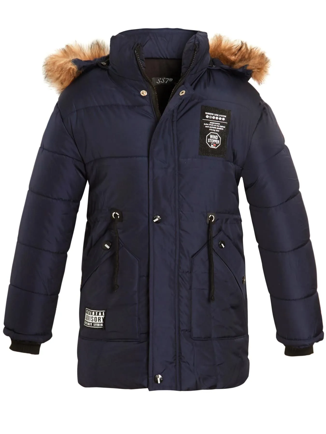 Boys Faux Fur Padded Coat in Black, Navy, Khaki, and Grey, Ages 3 to 14 Years