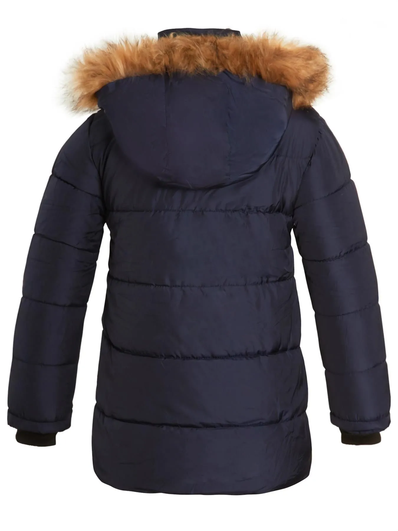 Boys Faux Fur Padded Coat in Black, Navy, Khaki, and Grey, Ages 3 to 14 Years