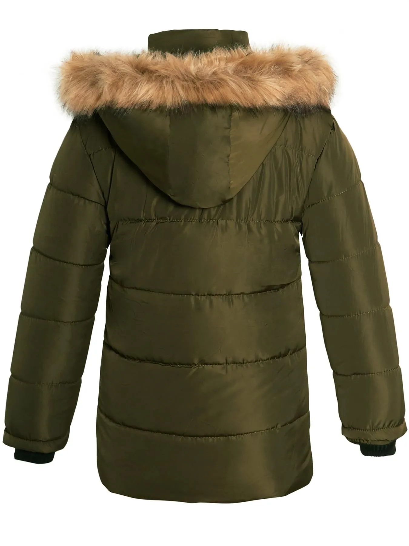 Boys Faux Fur Padded Coat in Black, Navy, Khaki, and Grey, Ages 3 to 14 Years