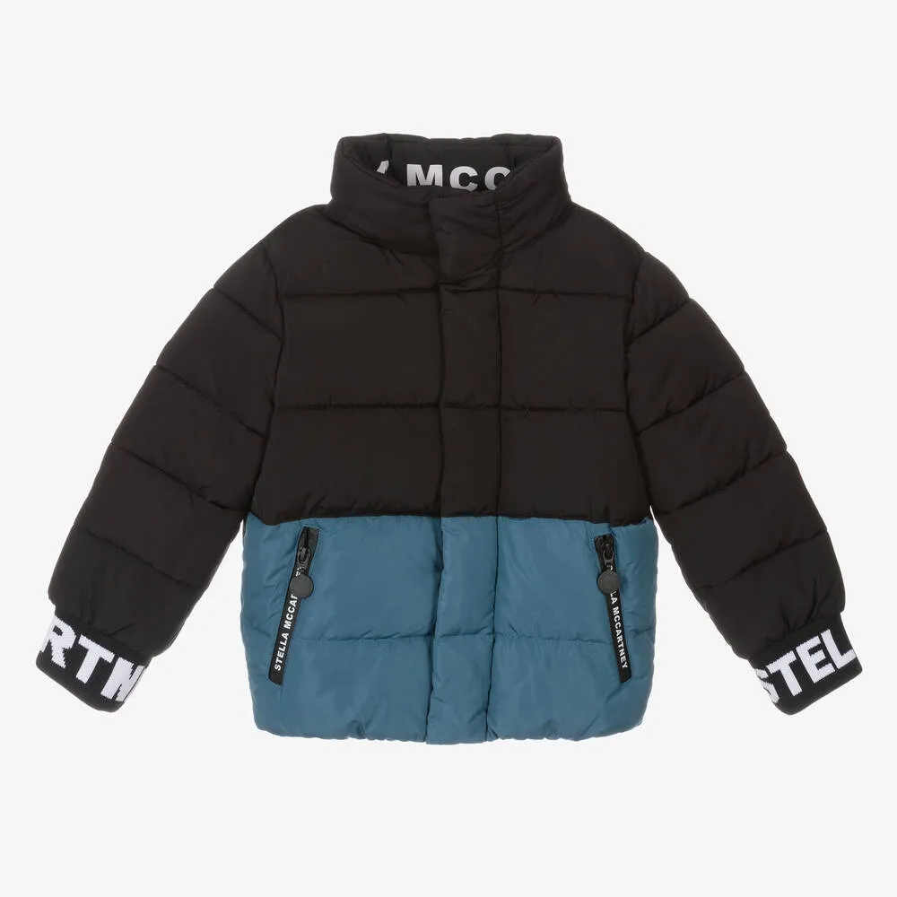 Boys Puffer Jacket in Black and Blue