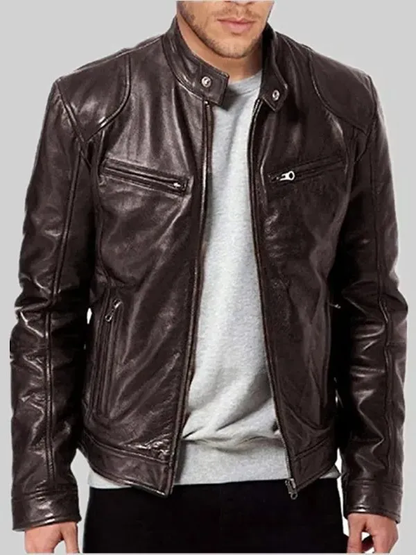 Brown Biker Leather Jacket for Men - Ohoka | Leather Jackets NZ