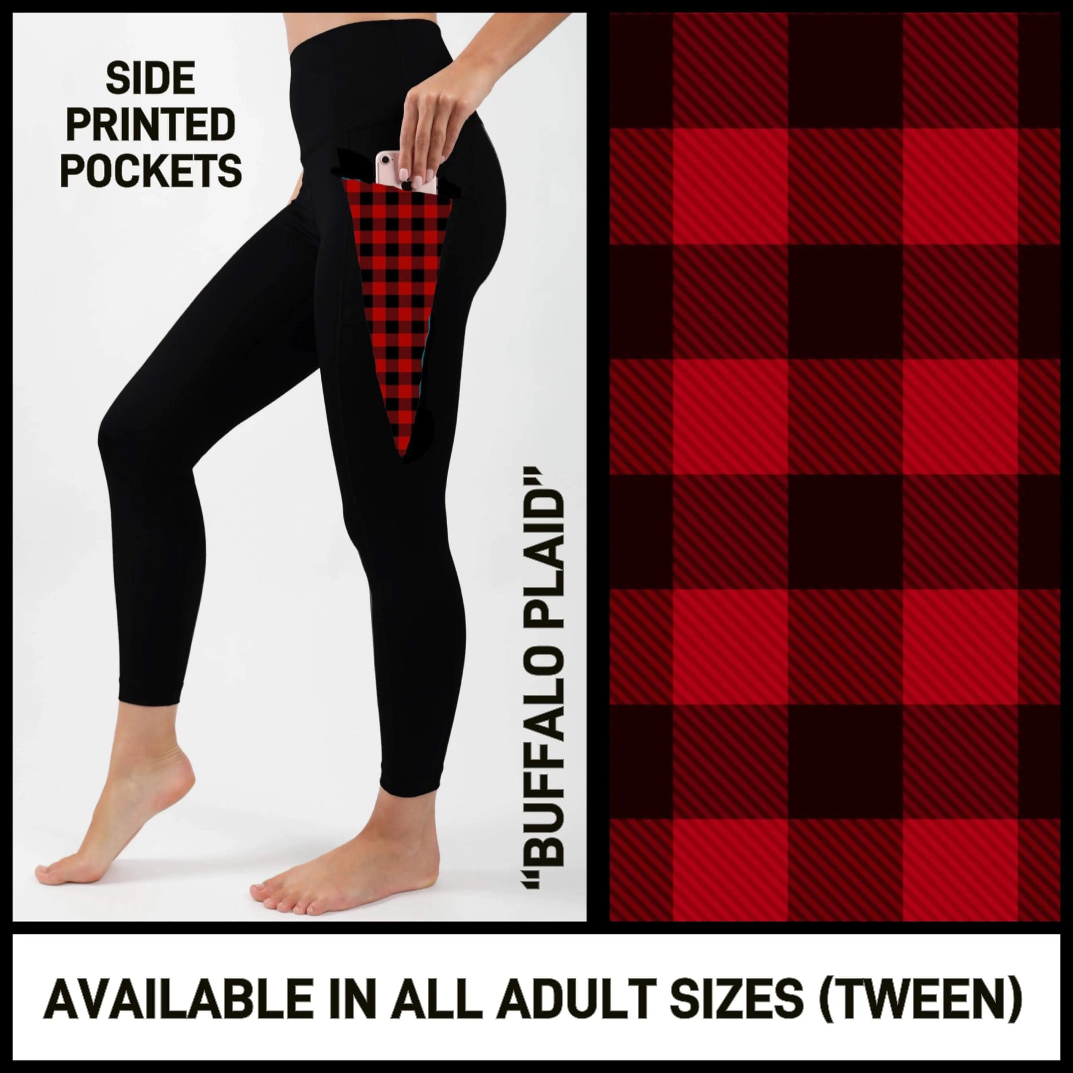 Buffalo Plaid Leggings with Printed Side Pockets