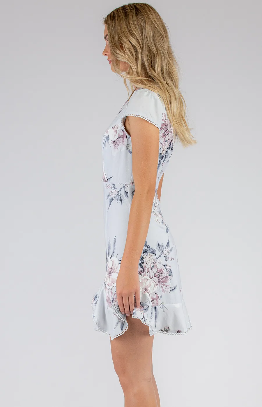 Cap Sleeve Floral Dress with Trim Details SDR622A