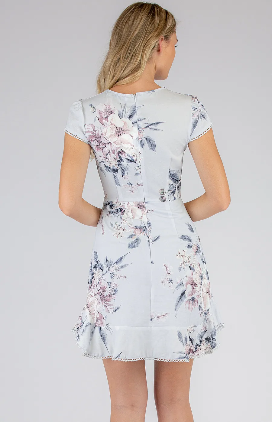 Cap Sleeve Floral Dress with Trim Details SDR622A