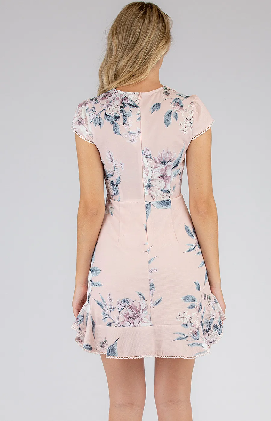 Cap Sleeve Floral Dress with Trim Details SDR622A