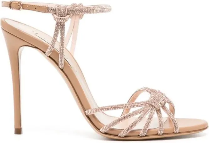 Casadei Minorca 110mm Crystal Embellished Sandals Neutrals